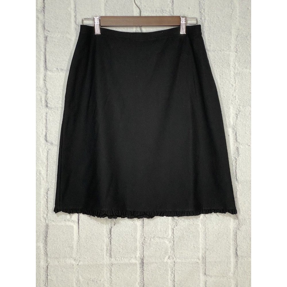 Eileen Fisher Black Ruffle Hem Skirt Size XS Stretch Pull On S1222M Made In USA